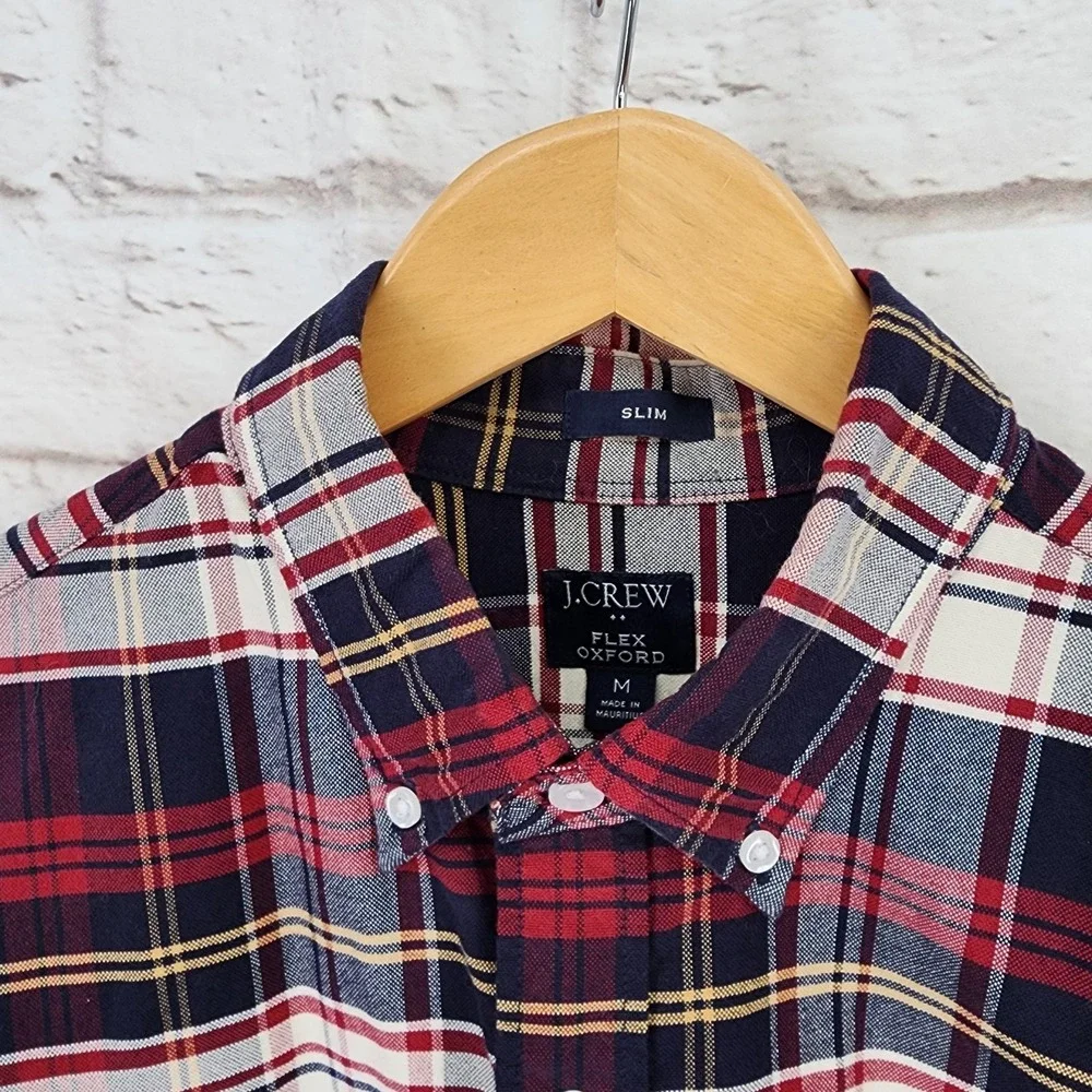 J Crew Flex Oxford Slim Plaid Shirt Men Medium Classic Academia Preppy Old Money